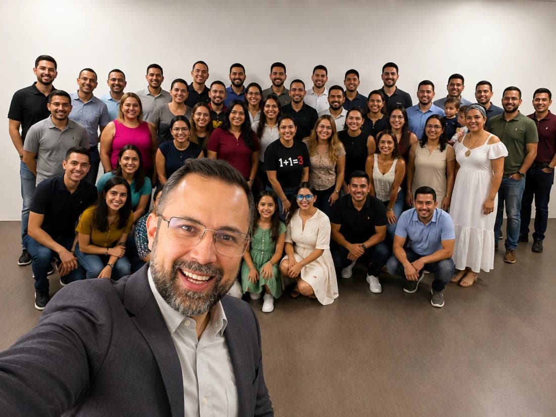 Angel Balbuena con un grupo de formación